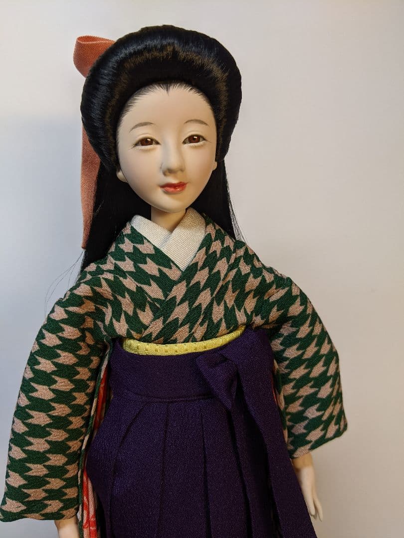 手縫い着物1/6ドール用大正ロマン矢絣 袴ケープリボン付きアウトフィットのみ