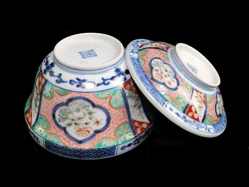 大聖寺伊万里　牡丹に毘沙門亀甲の図　大振蓋茶碗　大振蓋向付 C679AS-CBt