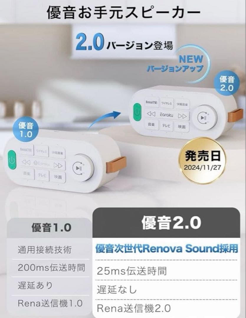 手元スピーカー テレビ用 Bluetooth ワイヤレス接続 ト本革ストラップ
