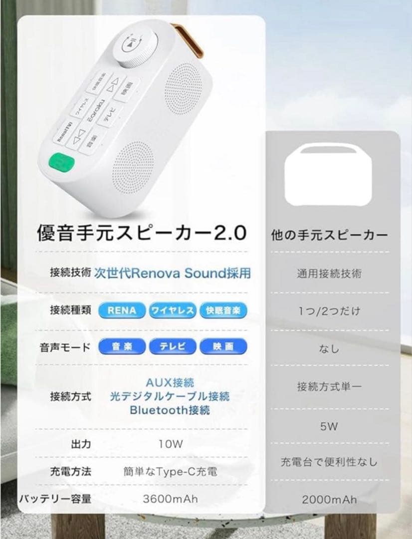 手元スピーカー テレビ用 Bluetooth ワイヤレス接続 ト本革ストラップ