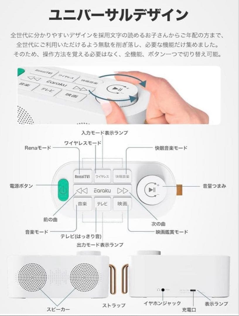 手元スピーカー テレビ用 Bluetooth ワイヤレス接続 ト本革ストラップ
