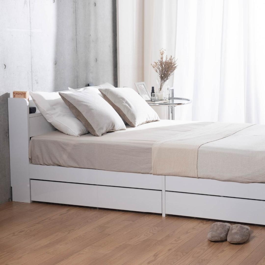 ダブル ベッドフレー ム 単品 収納 コンセント付 新品送料込 最短翌日着