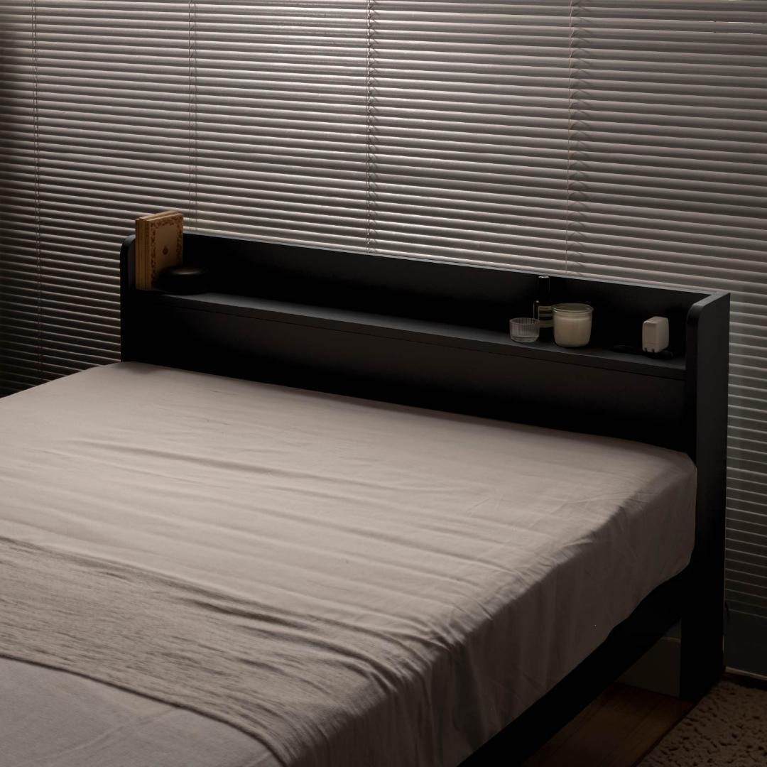 ダブル ベッドフレー ム 単品 収納 コンセント付 新品送料込 最短翌日着