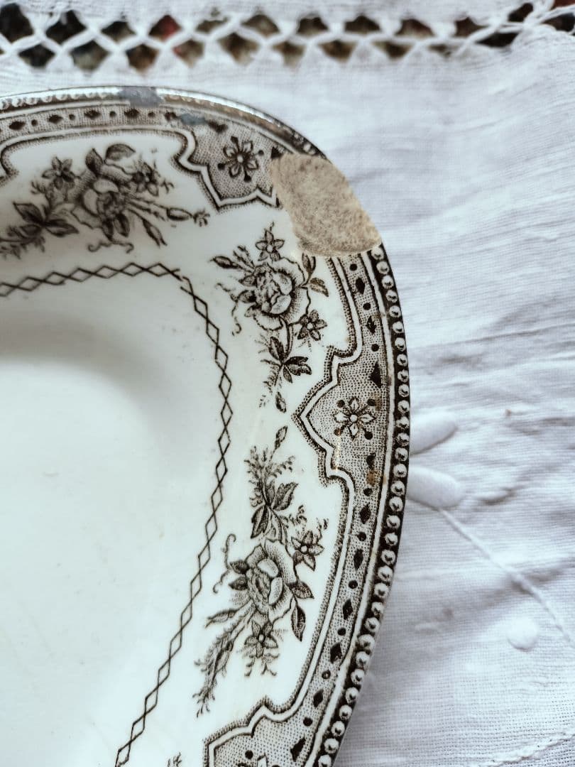 アンティーク　フランス　花柄　オーバル皿セット 大小2枚