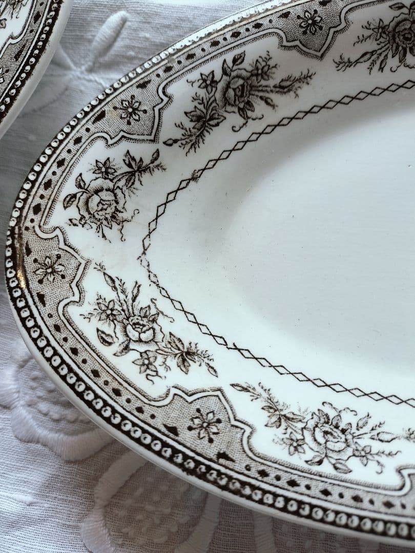 アンティーク　フランス　花柄　オーバル皿セット 大小2枚