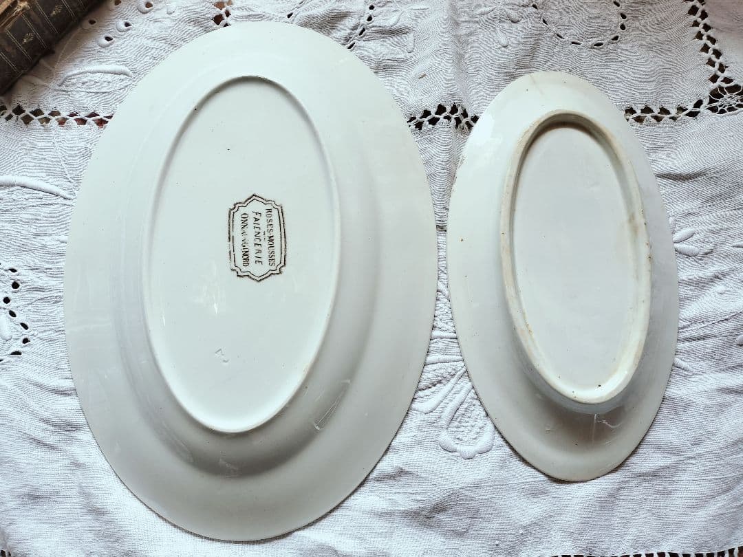 アンティーク　フランス　花柄　オーバル皿セット 大小2枚