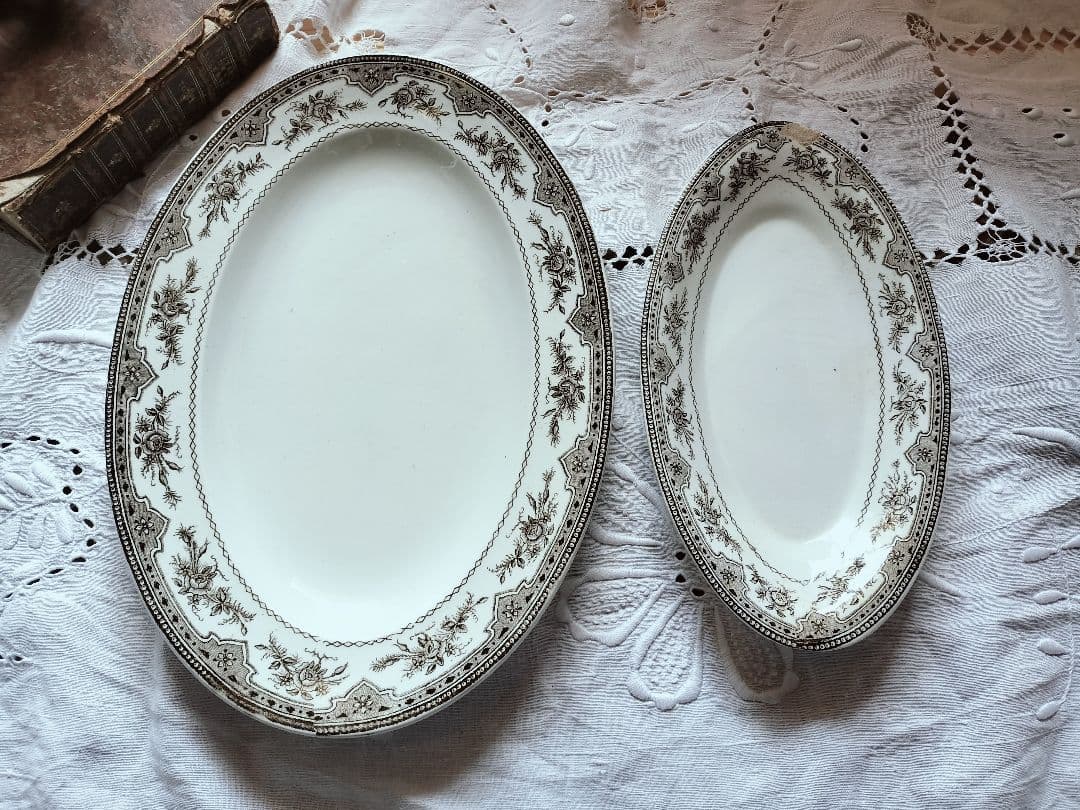 アンティーク　フランス　花柄　オーバル皿セット 大小2枚