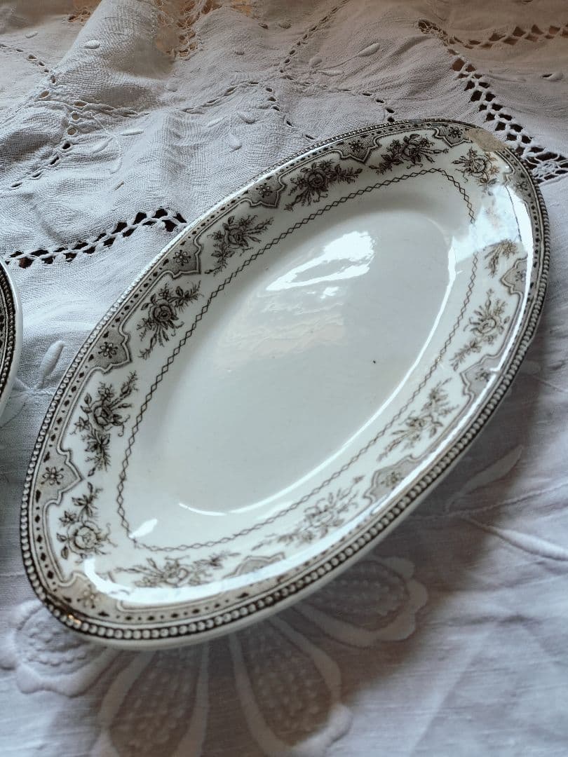 アンティーク　フランス　花柄　オーバル皿セット 大小2枚