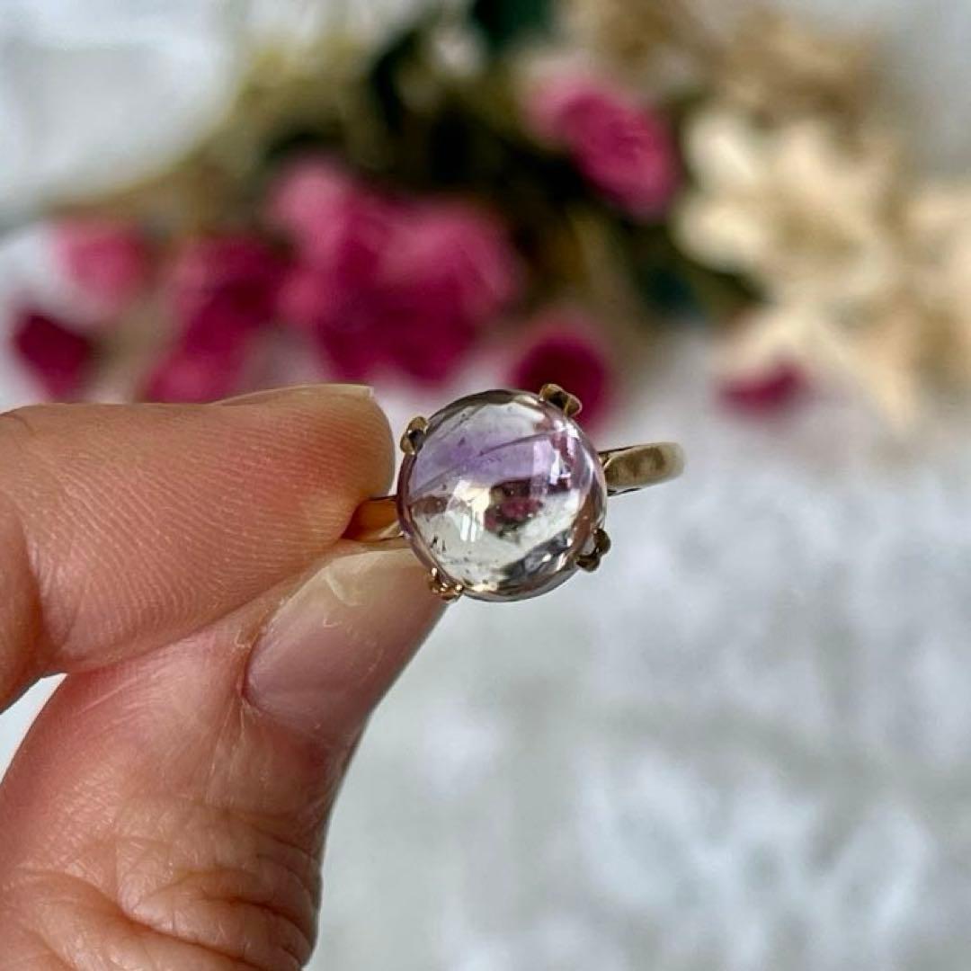 【超プレミア級】英国アンティーク 9金 カボションアメジストリング 約3.5ct