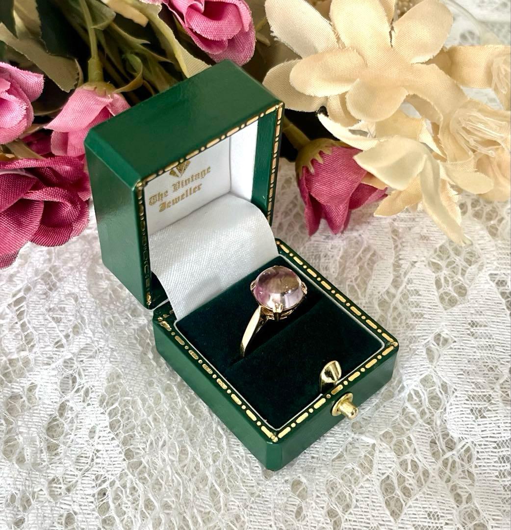 【超プレミア級】英国アンティーク 9金 カボションアメジストリング 約3.5ct