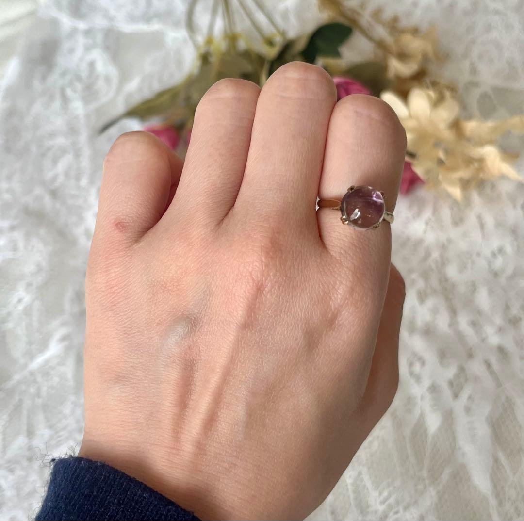 【超プレミア級】英国アンティーク 9金 カボションアメジストリング 約3.5ct