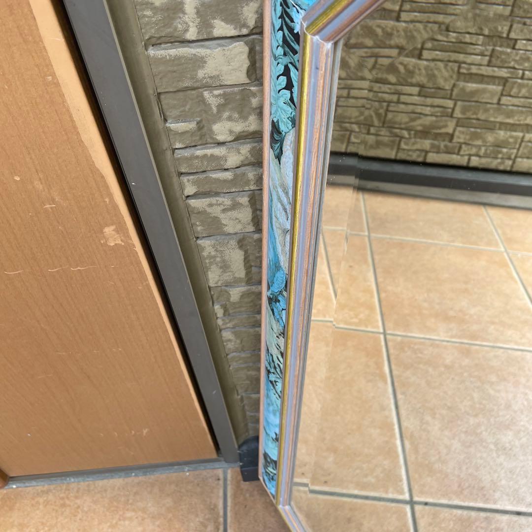 イタリア製 アンティーク調 ミラー 壁掛け 八角鏡 花模様 ウォールミラー