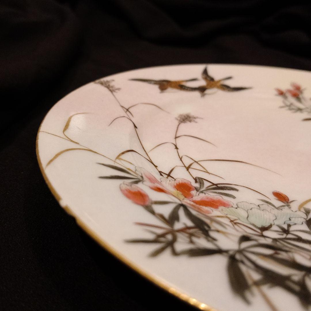 明治期　横浜焼　井村彦次郎　スズメ　皿　骨董　里帰り　輸出品