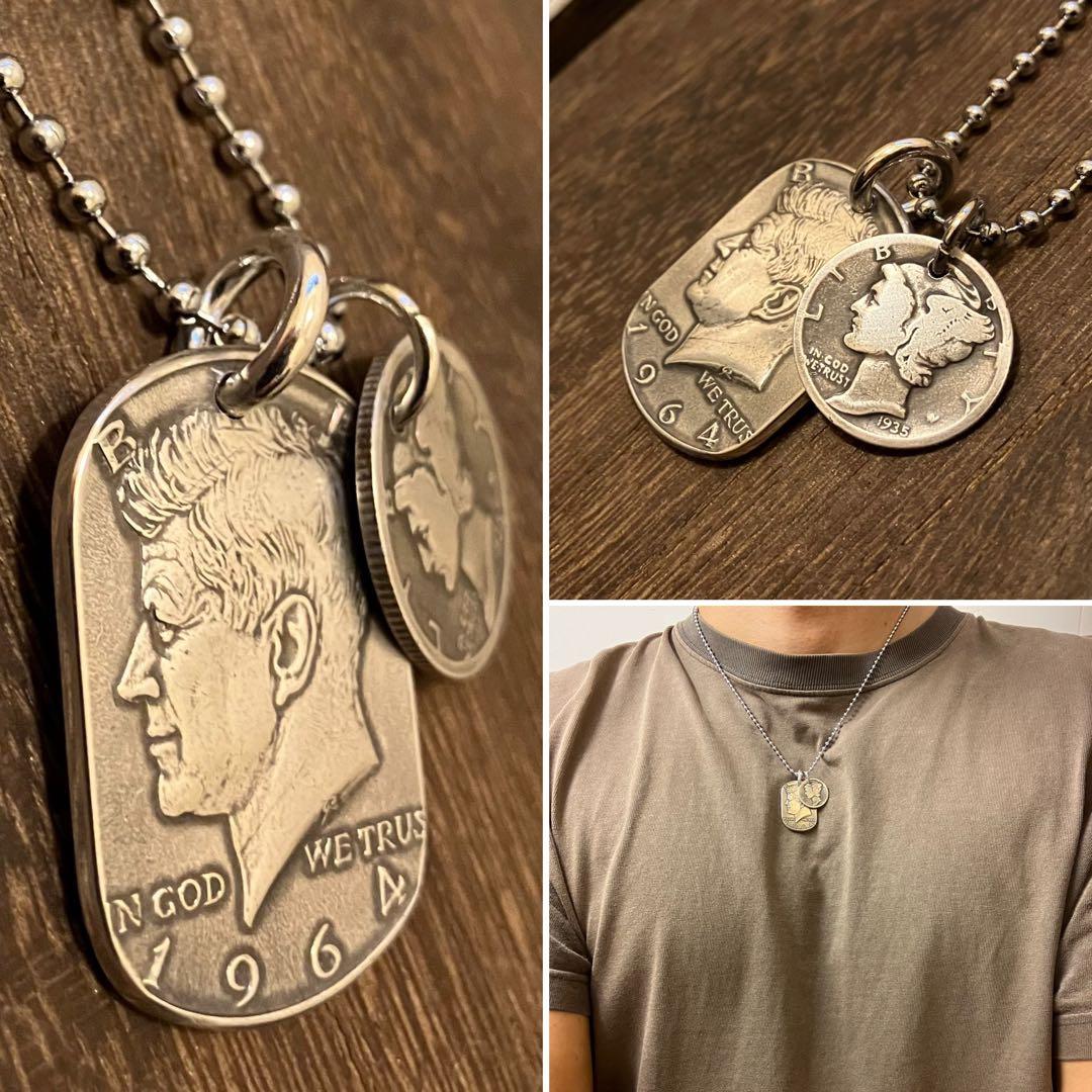 USAケネディハーフダラー1964年&マーキュリーダイム　ネックレス