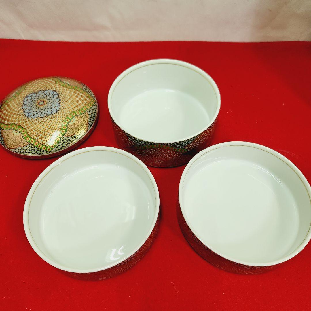 前畑陶器　庫山窯　献上手金彩　三段重　和食器　高級　お正月　重箱　手まり