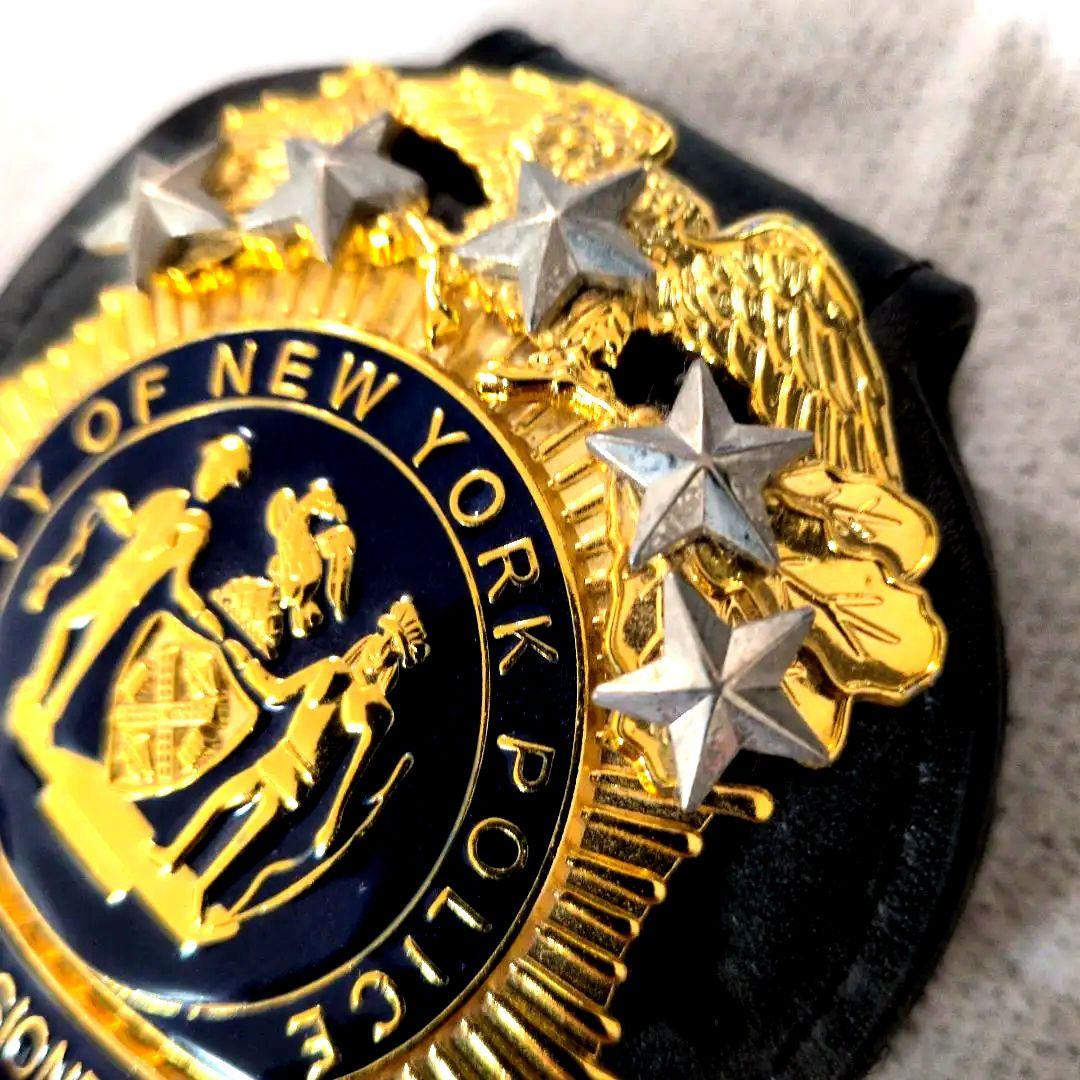 NYPD コミッショナー ポリスバッジ ＋ レザー製クリップ付きバッジホルダー