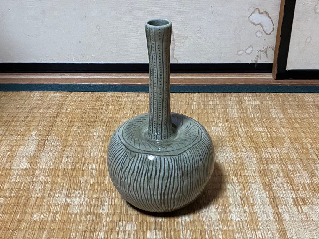 虫明焼 【黒井 千左】鶴首 花入 花瓶 共箱