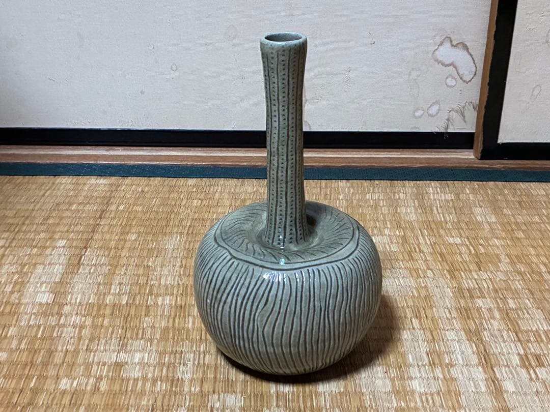 虫明焼 【黒井 千左】鶴首 花入 花瓶 共箱