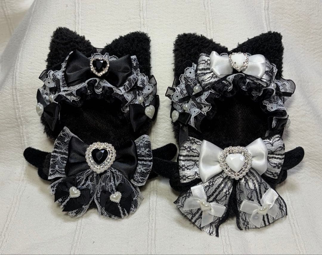 ちびぐるみ ぬい服 11cm ねこ耳 ２着セット ブラック 白