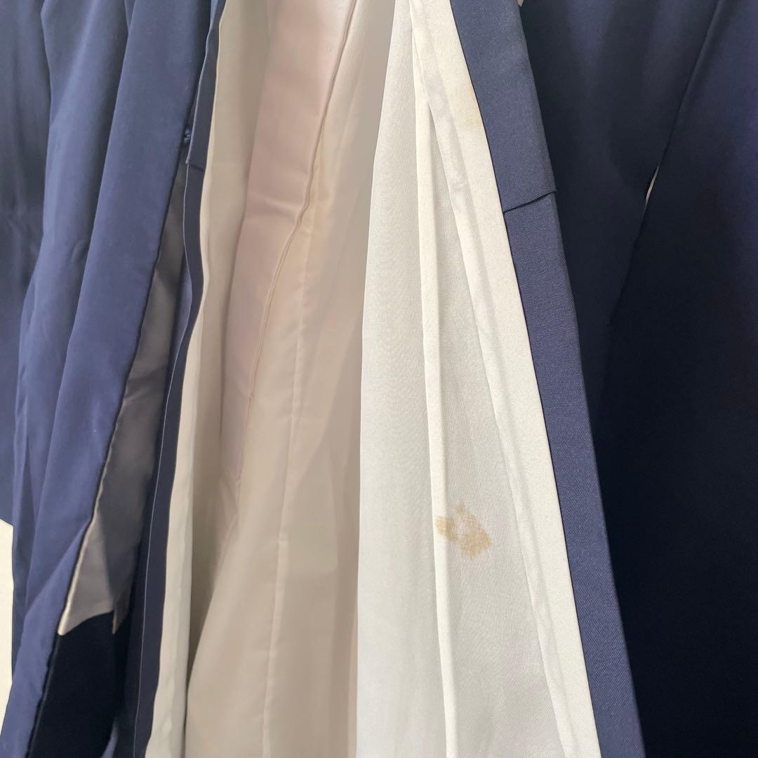 七五三　７歳　男の子　家紋入り　ネイビー色無地　羽織セット　袴セット