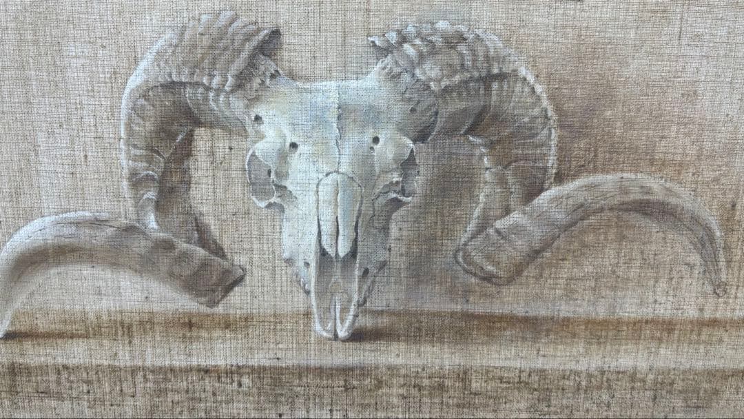 絵画 羊の頭蓋骨（スカル）絵画 手描き アート作品