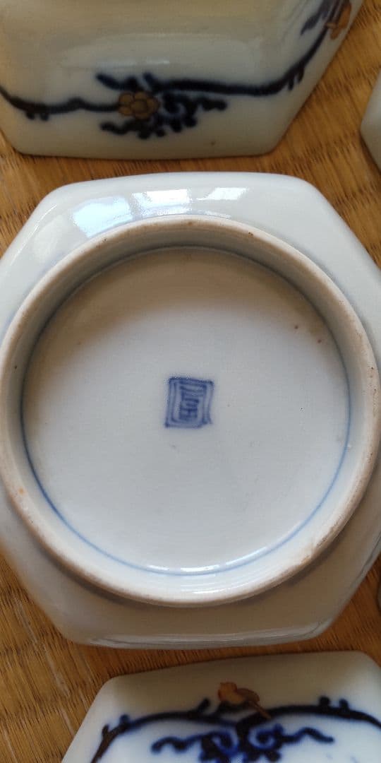 江戸幕末　古伊万里　錦絵　六角向付5個　骨董　アンティーク②