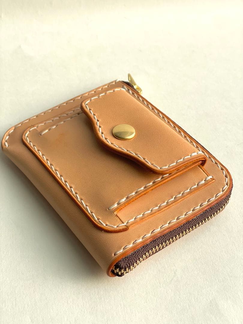 姫路レザー ヌメ革 L字ファスナーウォレット 本革 コンパクト財布 真鍮仕様