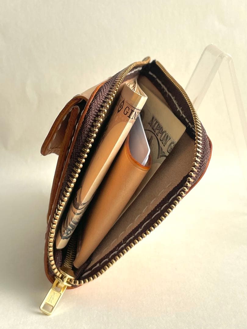 姫路レザー ヌメ革 L字ファスナーウォレット 本革 コンパクト財布 真鍮仕様