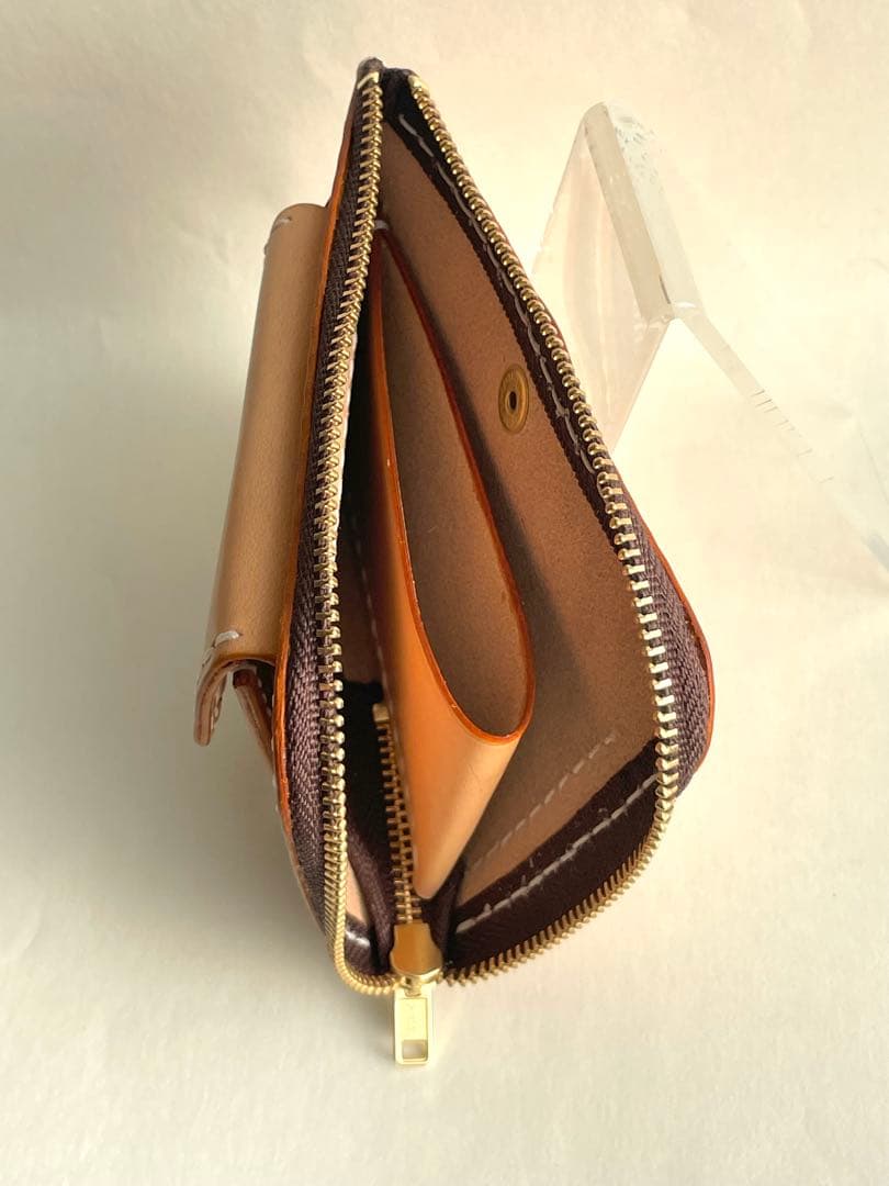 姫路レザー ヌメ革 L字ファスナーウォレット 本革 コンパクト財布 真鍮仕様