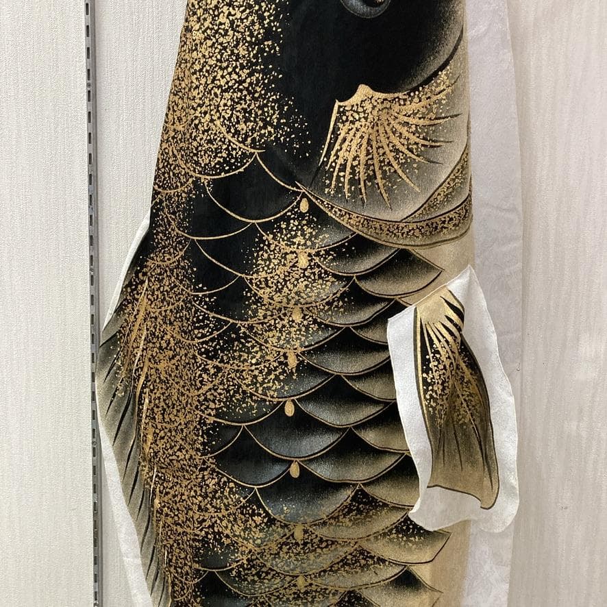 SKO95 ちりめん金彩鯉のぼり2m 黒 ベランダ黒鯉2m　お父さん鯉２m