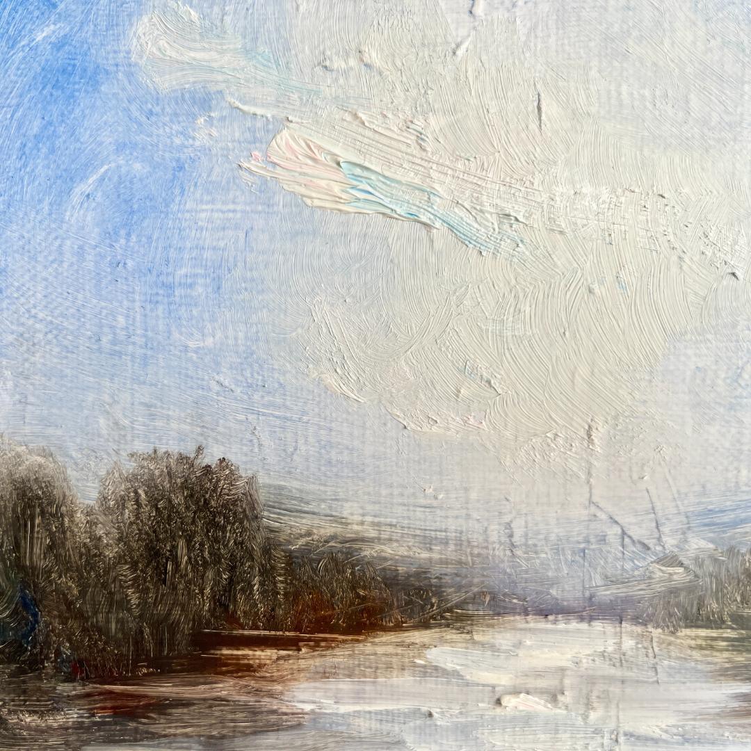 【額付き】 静かな川 風景 油絵 原画 ０号 インテリア