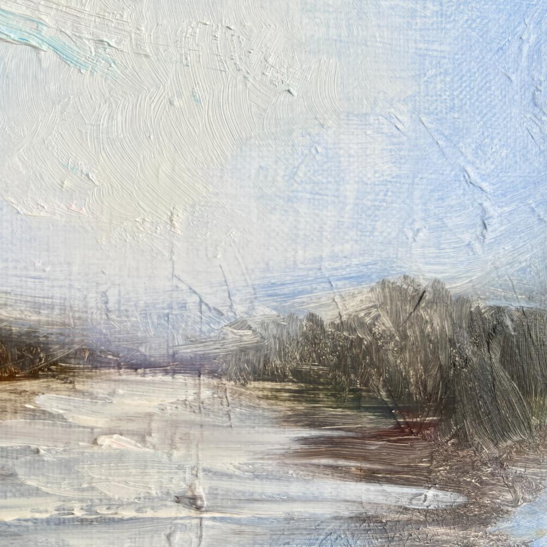 【額付き】 静かな川 風景 油絵 原画 ０号 インテリア