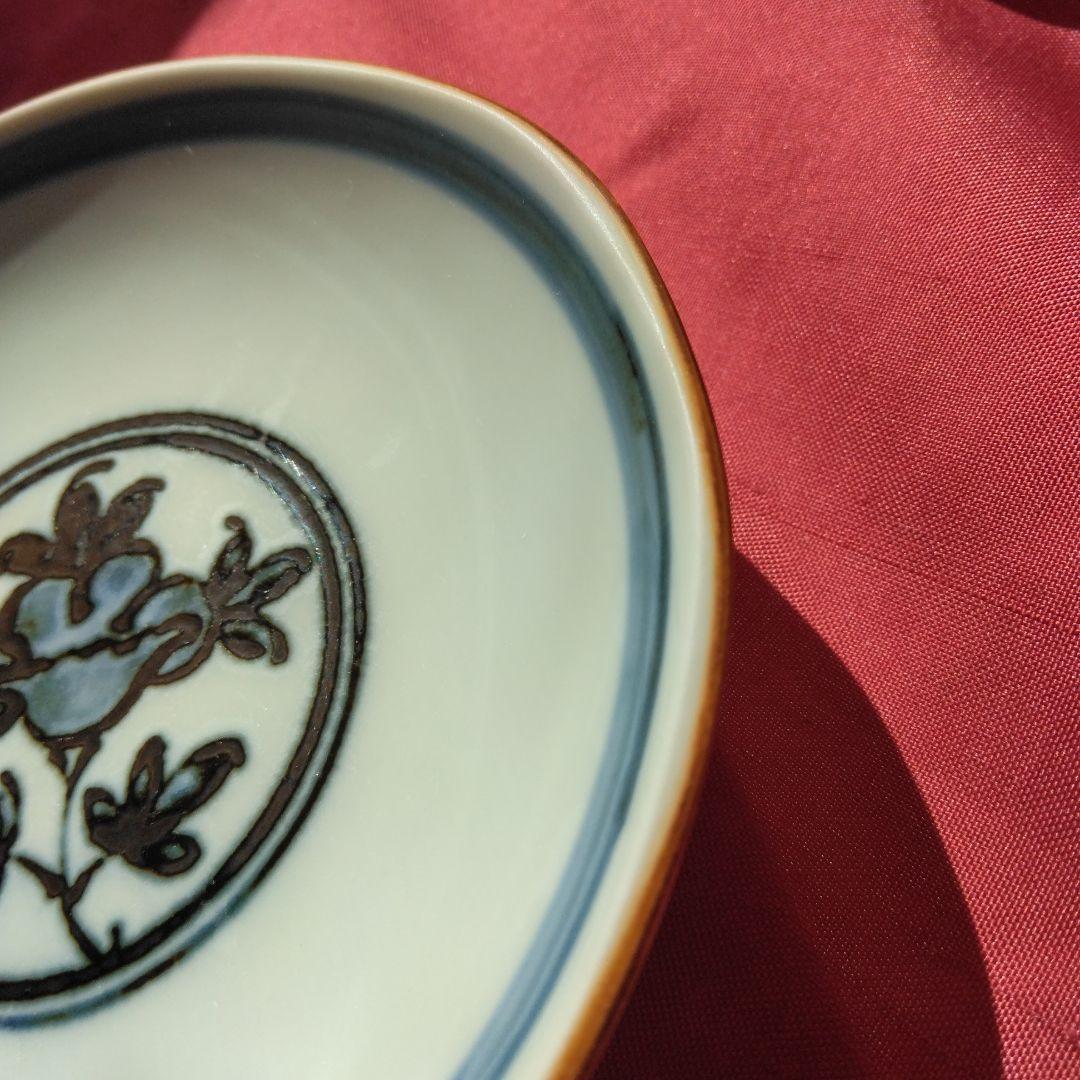 レトロ 手描き 清水焼き 青い花模様と色鮮やかな皿10枚セット