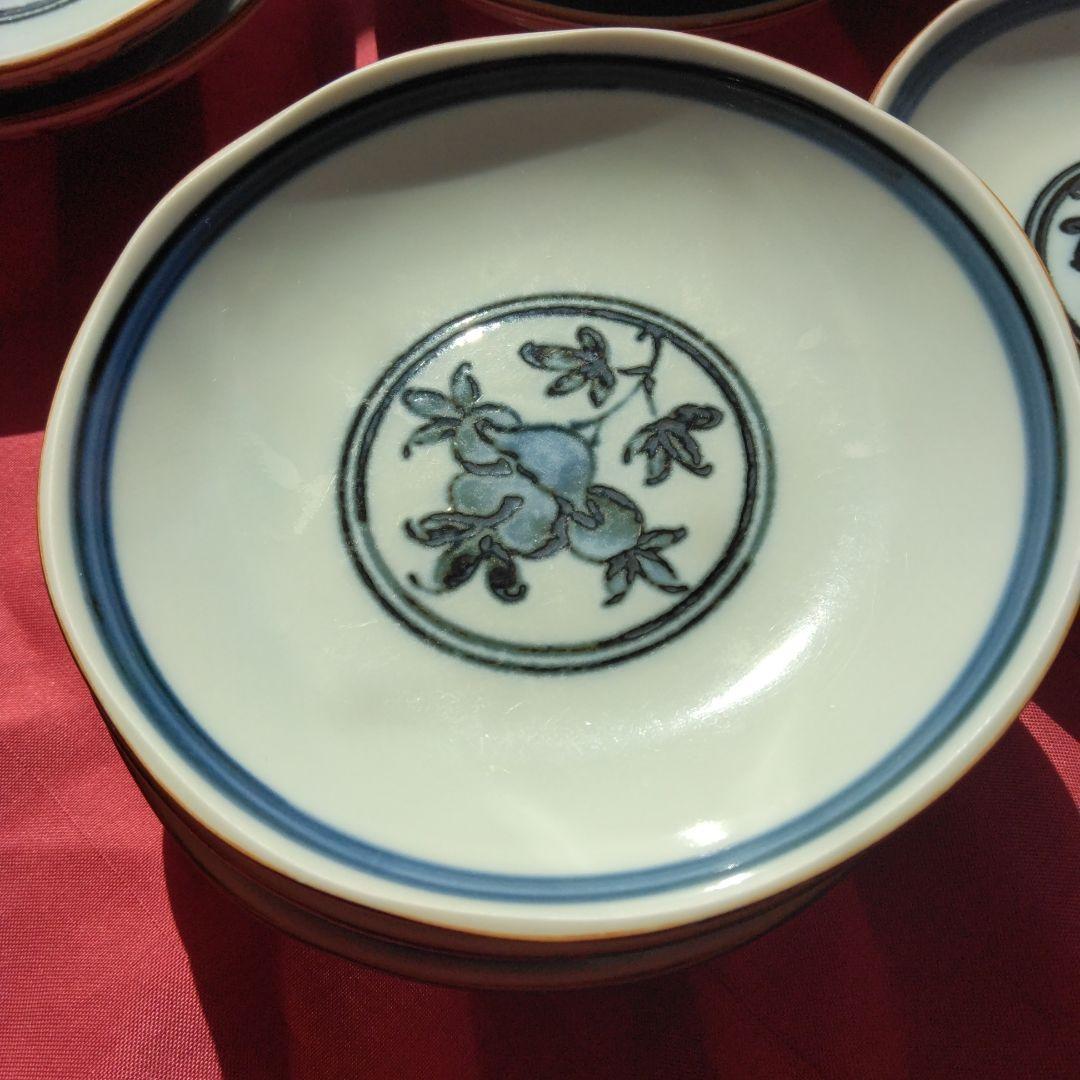 レトロ 手描き 清水焼き 青い花模様と色鮮やかな皿10枚セット