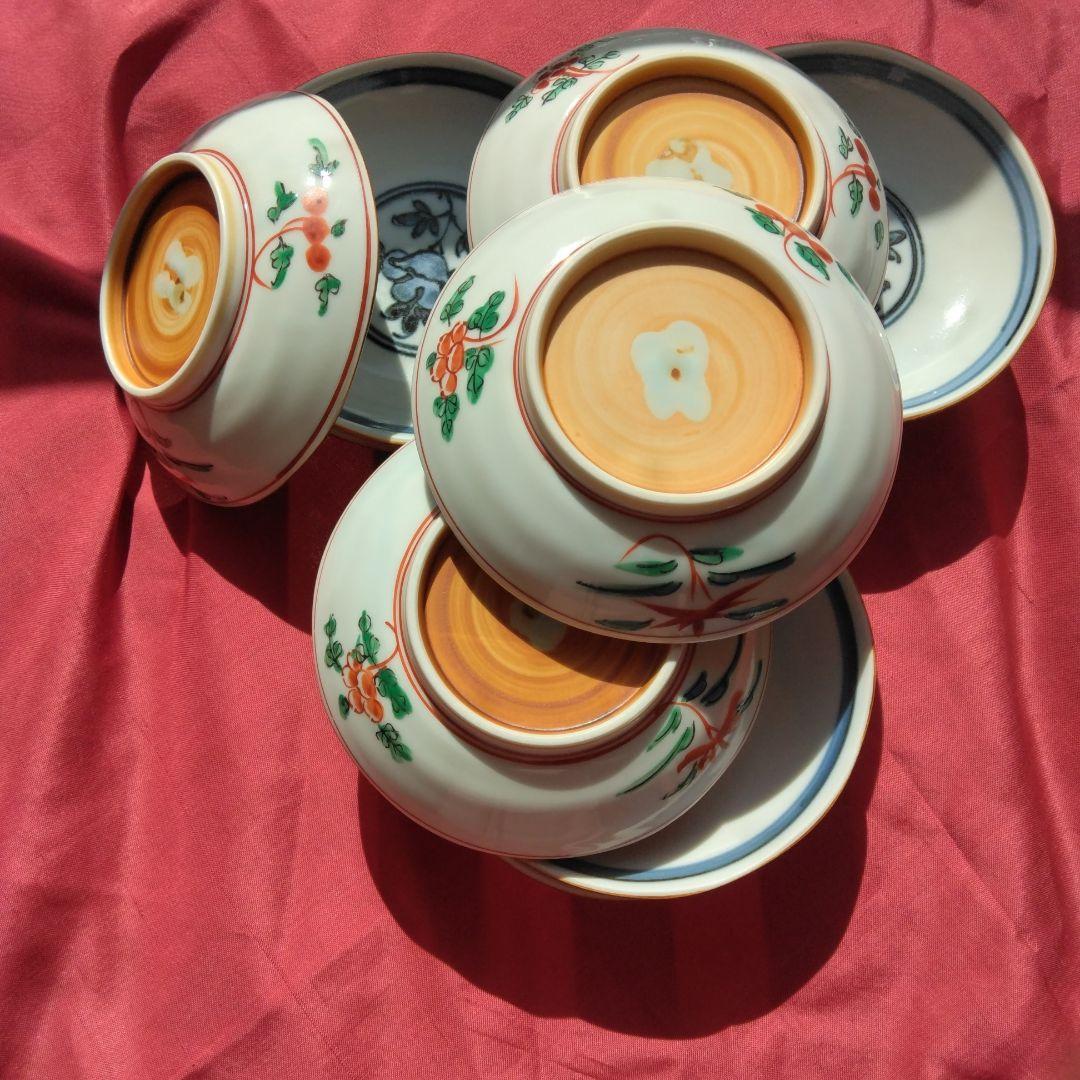 レトロ 手描き 清水焼き 青い花模様と色鮮やかな皿10枚セット