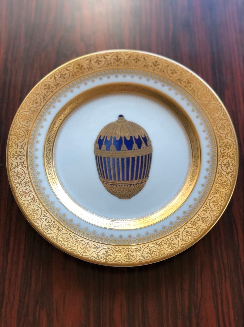 ファベルジュイースターエッグプレート　24Kゴールドトリム　径19.8cm磁器