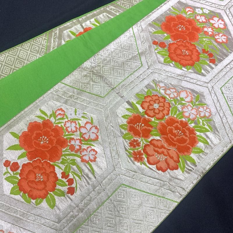 603ag6■七五三 七歳 女児 着物&袋帯&長襦袢 菊 橘 薄ピンク■良好