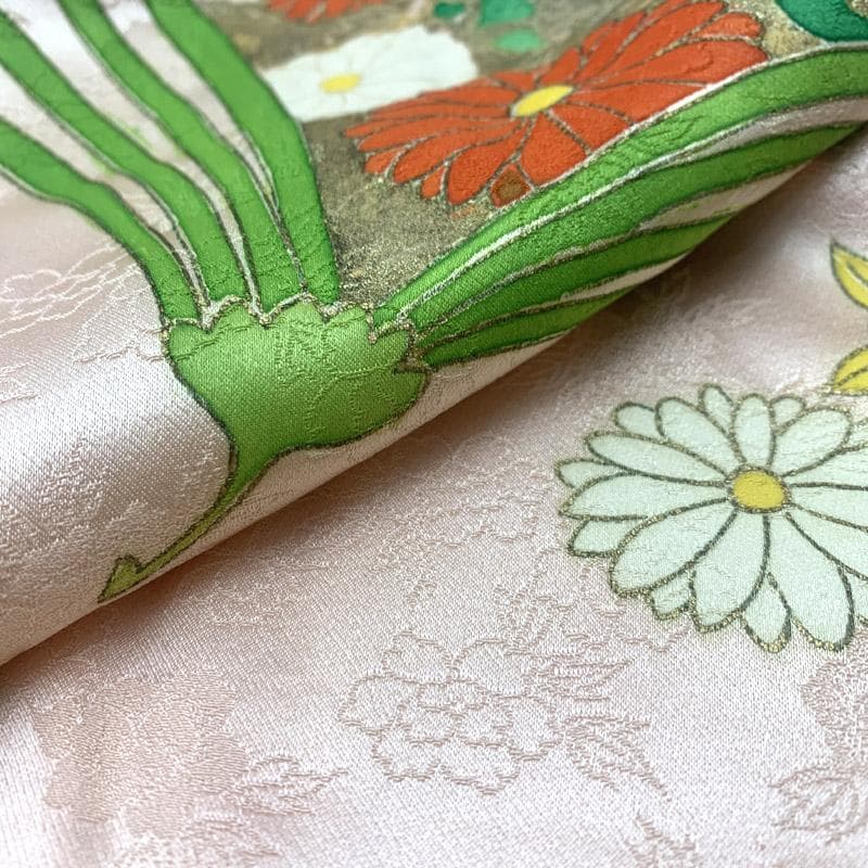 603ag6■七五三 七歳 女児 着物&袋帯&長襦袢 菊 橘 薄ピンク■良好