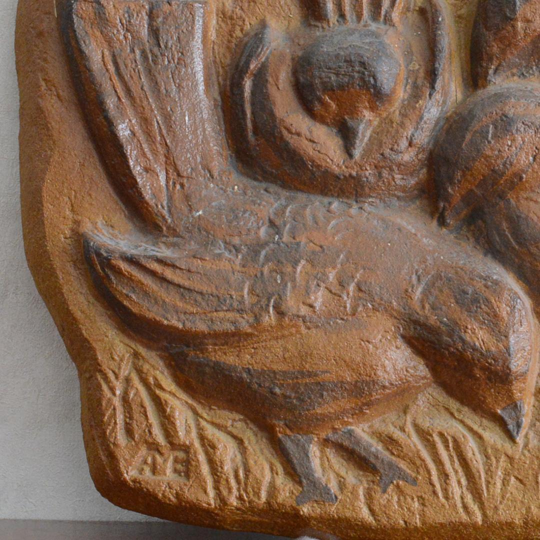 Soholm スーホルム 雀 陶板 鳥の彫刻 壁掛け 北欧雑貨 ヴィンテージ置物