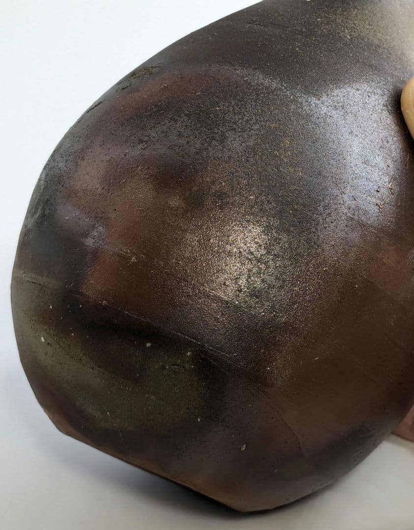 岡山県重要無形文化財 吉本正 備前焼 鶴首花入 共箱共布 虹彩 花器 華道具