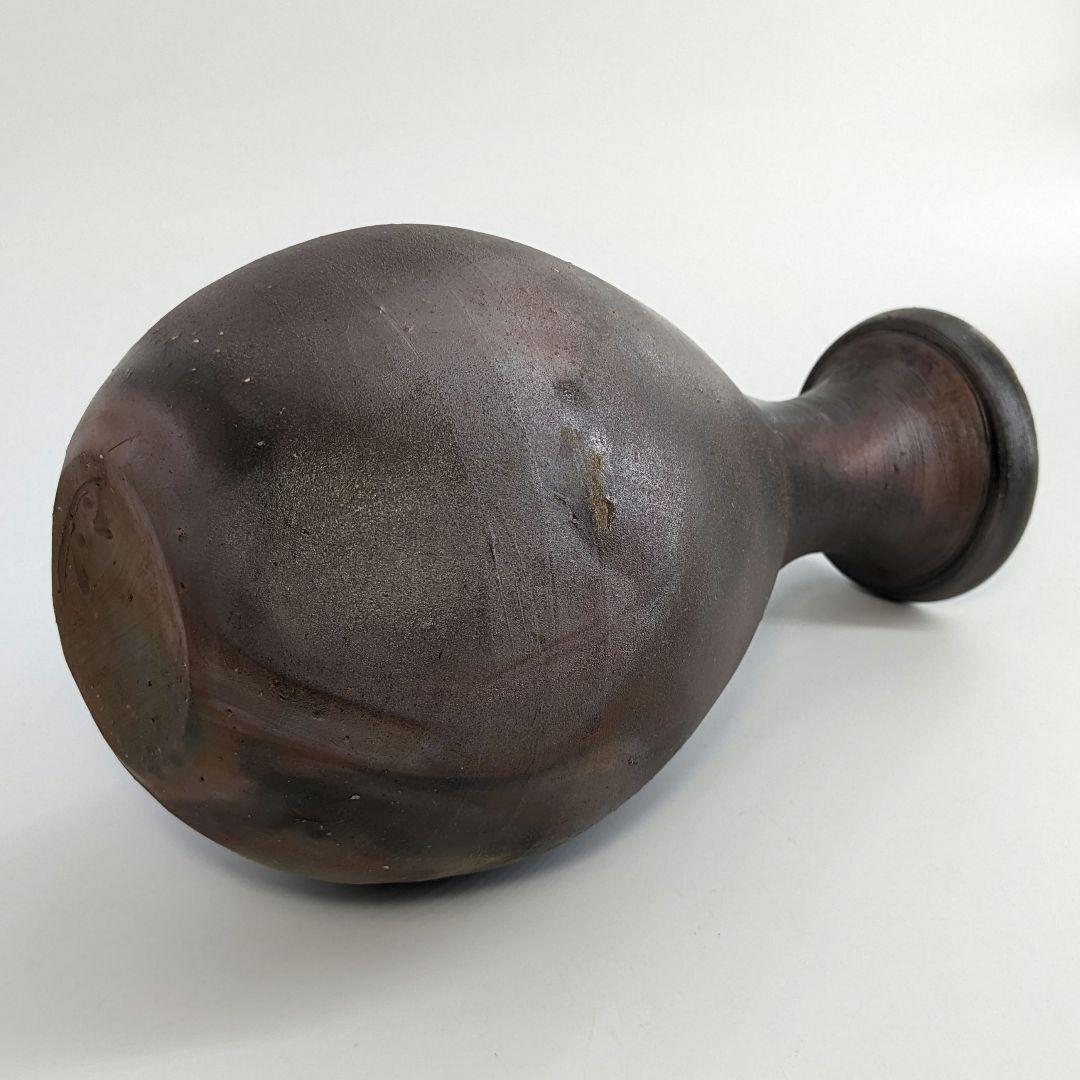 岡山県重要無形文化財 吉本正 備前焼 鶴首花入 共箱共布 虹彩 花器 華道具