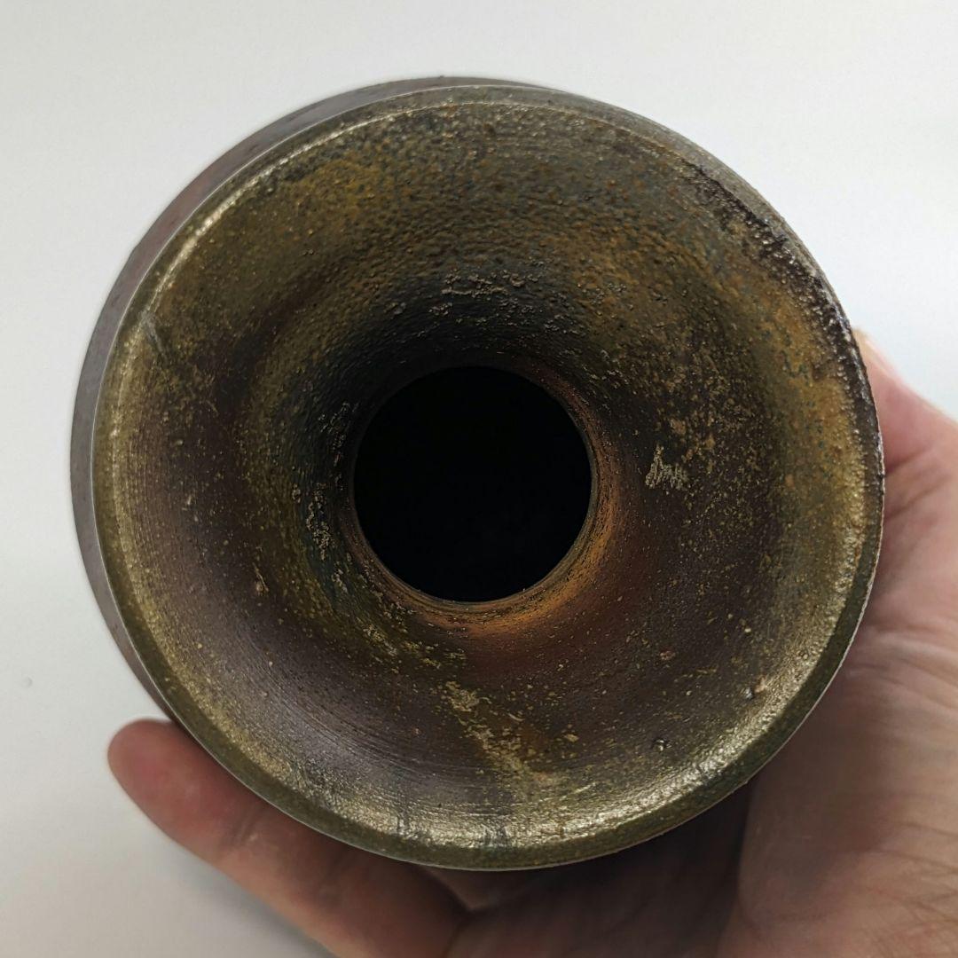 岡山県重要無形文化財 吉本正 備前焼 鶴首花入 共箱共布 虹彩 花器 華道具