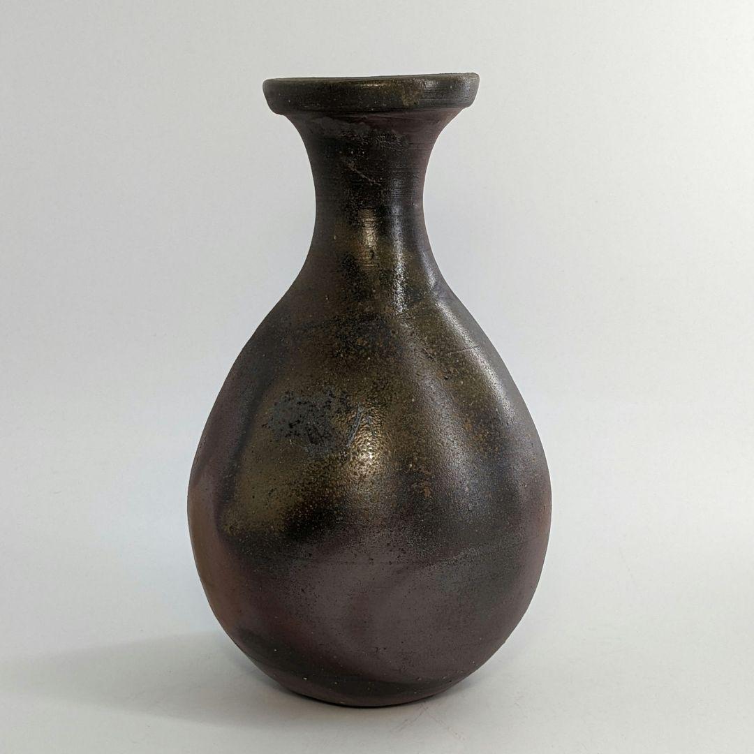 岡山県重要無形文化財 吉本正 備前焼 鶴首花入 共箱共布 虹彩 花器 華道具