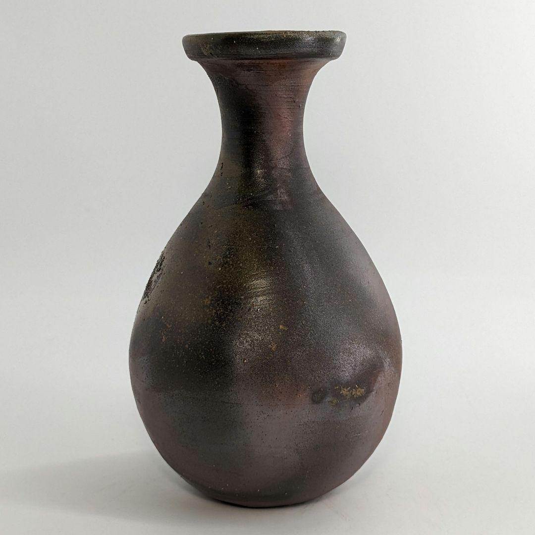 岡山県重要無形文化財 吉本正 備前焼 鶴首花入 共箱共布 虹彩 花器 華道具