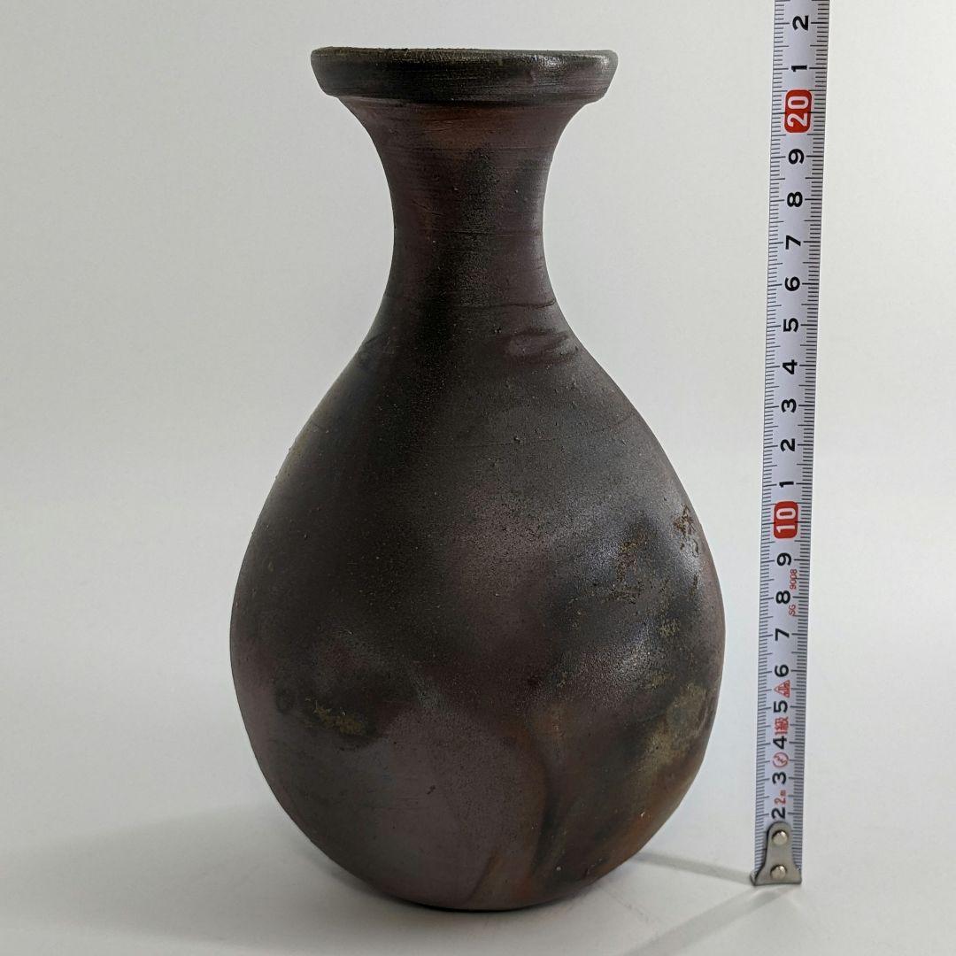 岡山県重要無形文化財 吉本正 備前焼 鶴首花入 共箱共布 虹彩 花器 華道具