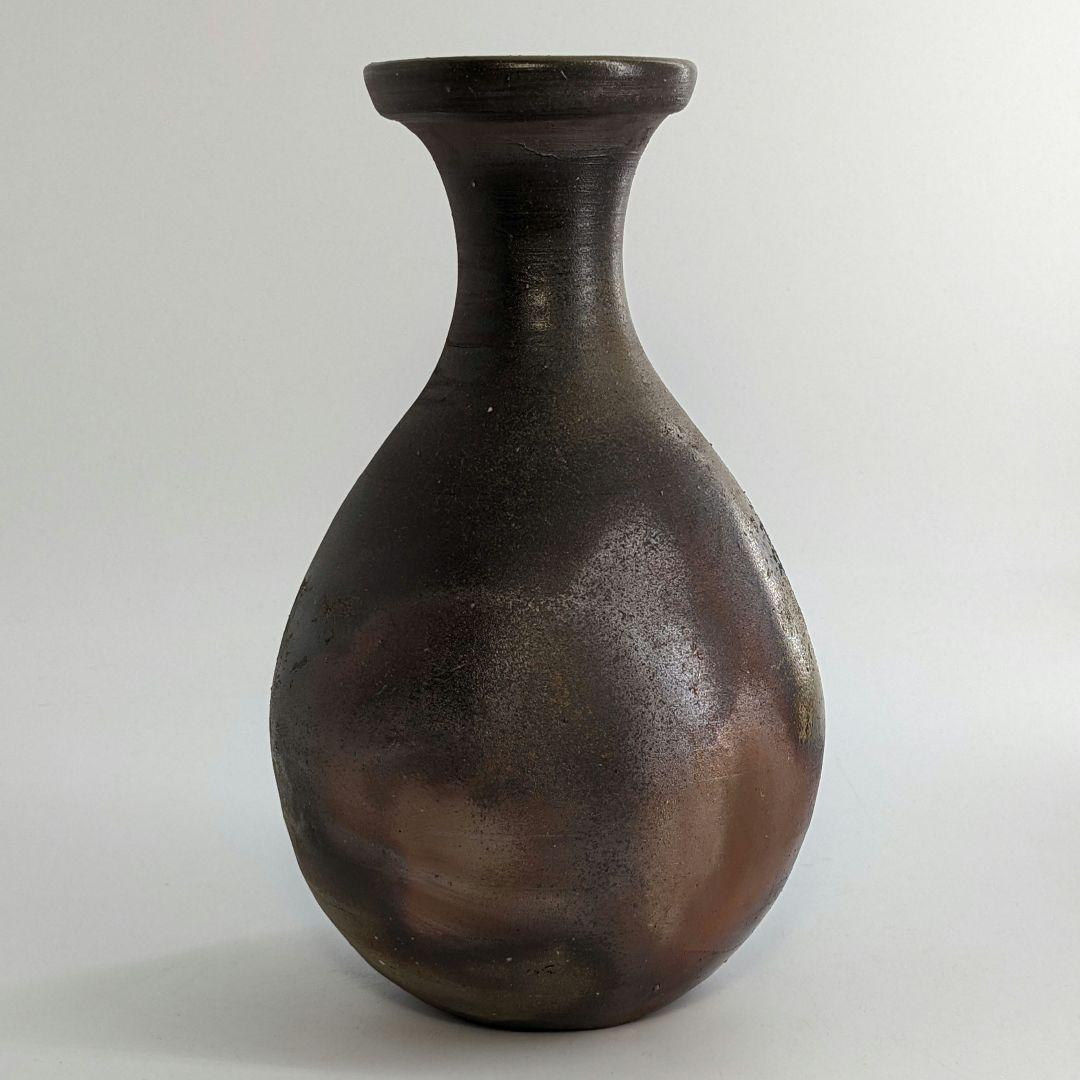 岡山県重要無形文化財 吉本正 備前焼 鶴首花入 共箱共布 虹彩 花器 華道具