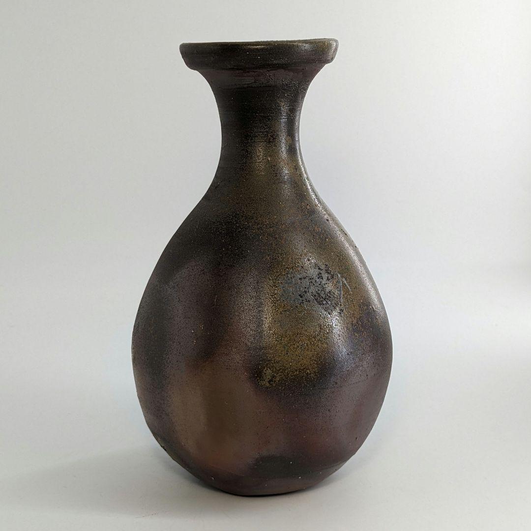 岡山県重要無形文化財 吉本正 備前焼 鶴首花入 共箱共布 虹彩 花器 華道具