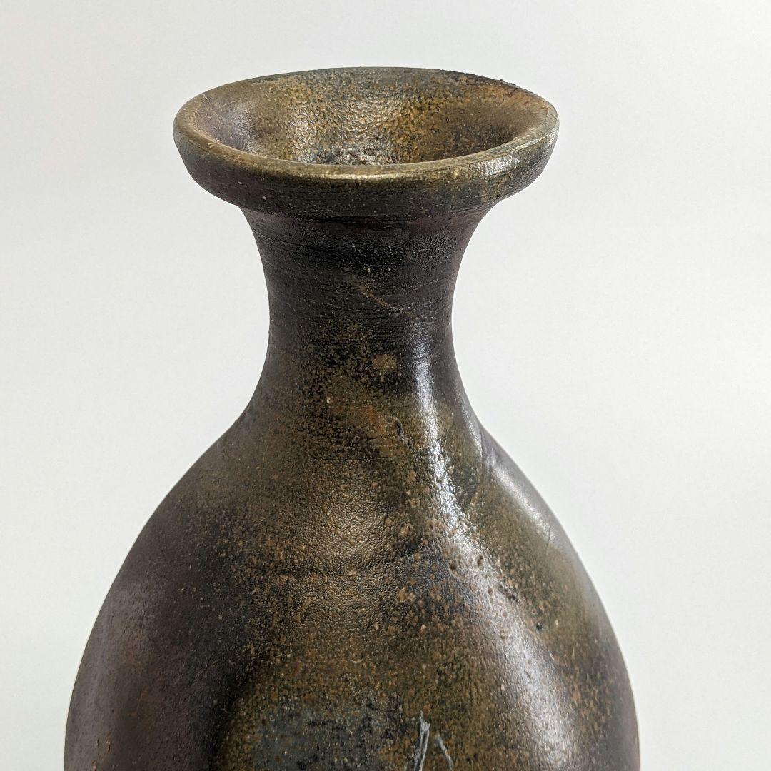 岡山県重要無形文化財 吉本正 備前焼 鶴首花入 共箱共布 虹彩 花器 華道具