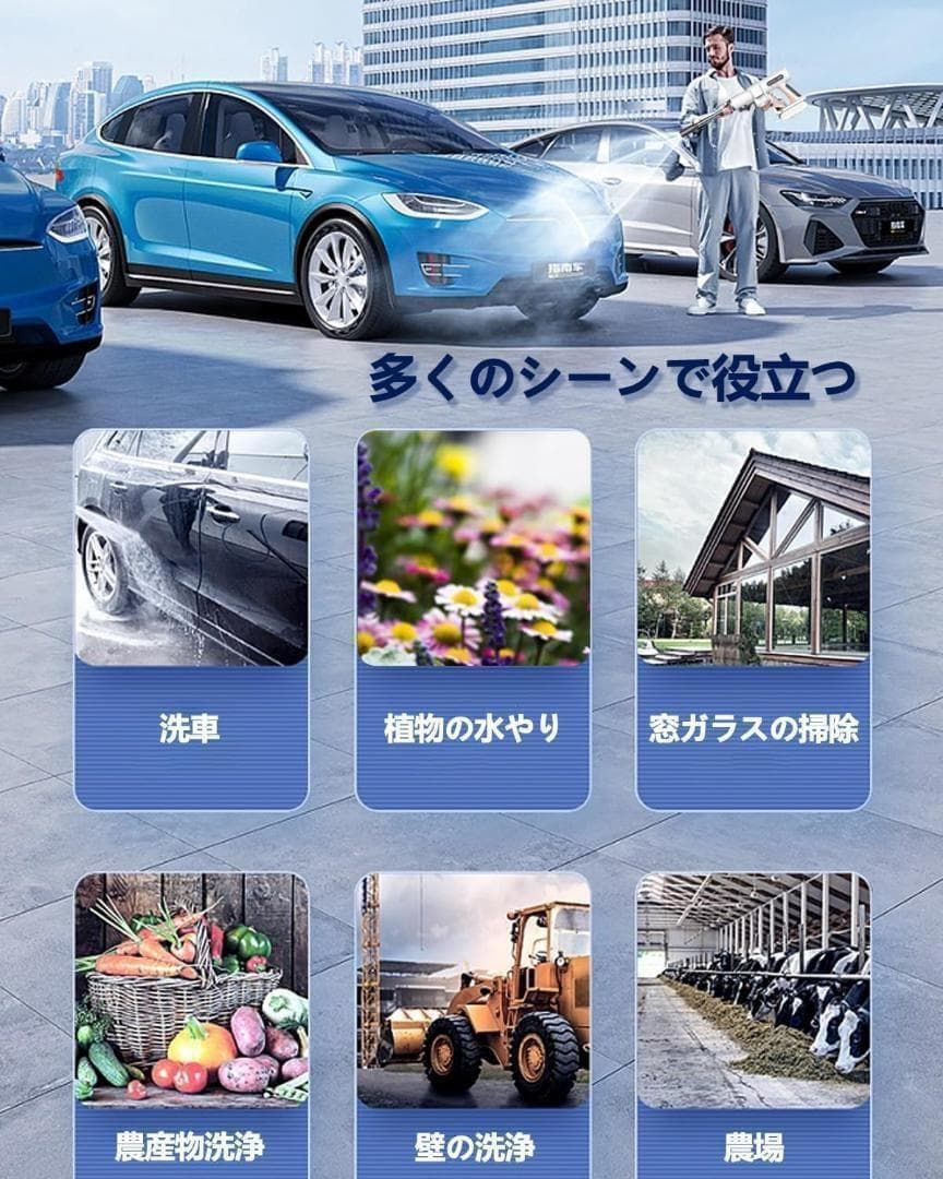 ⭐️高圧洗浄機 コードレス 充電式 40分連続使用 6in1万能ノズル⭐️