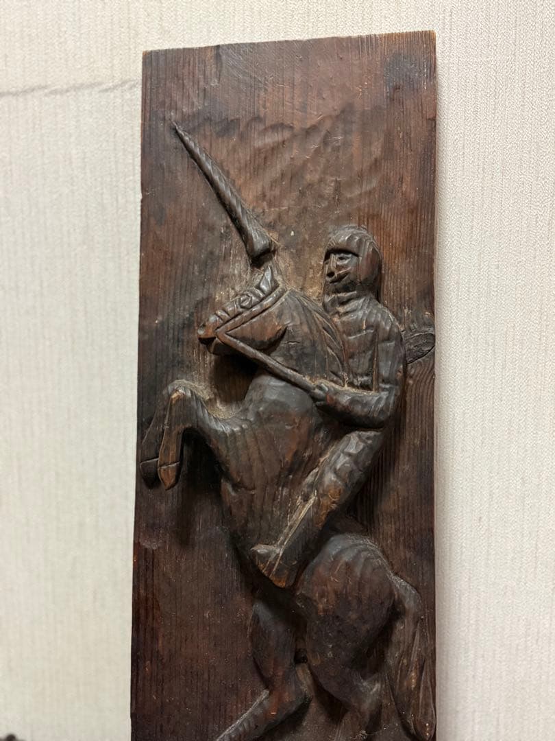【重厚】中世騎士 木彫レリーフ｜壁掛け装飾｜ヨーロッパ民藝